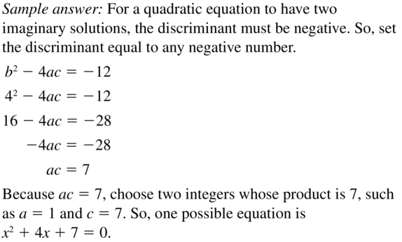 Big Ideas Math Answer Key Algebra 2 Chapter 3 Quadratic Equations and Complex Numbers 3.4 a 35