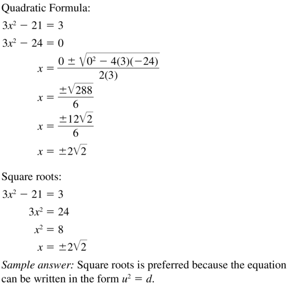 Big Ideas Math Answer Key Algebra 2 Chapter 3 Quadratic Equations and Complex Numbers 3.4 a 47