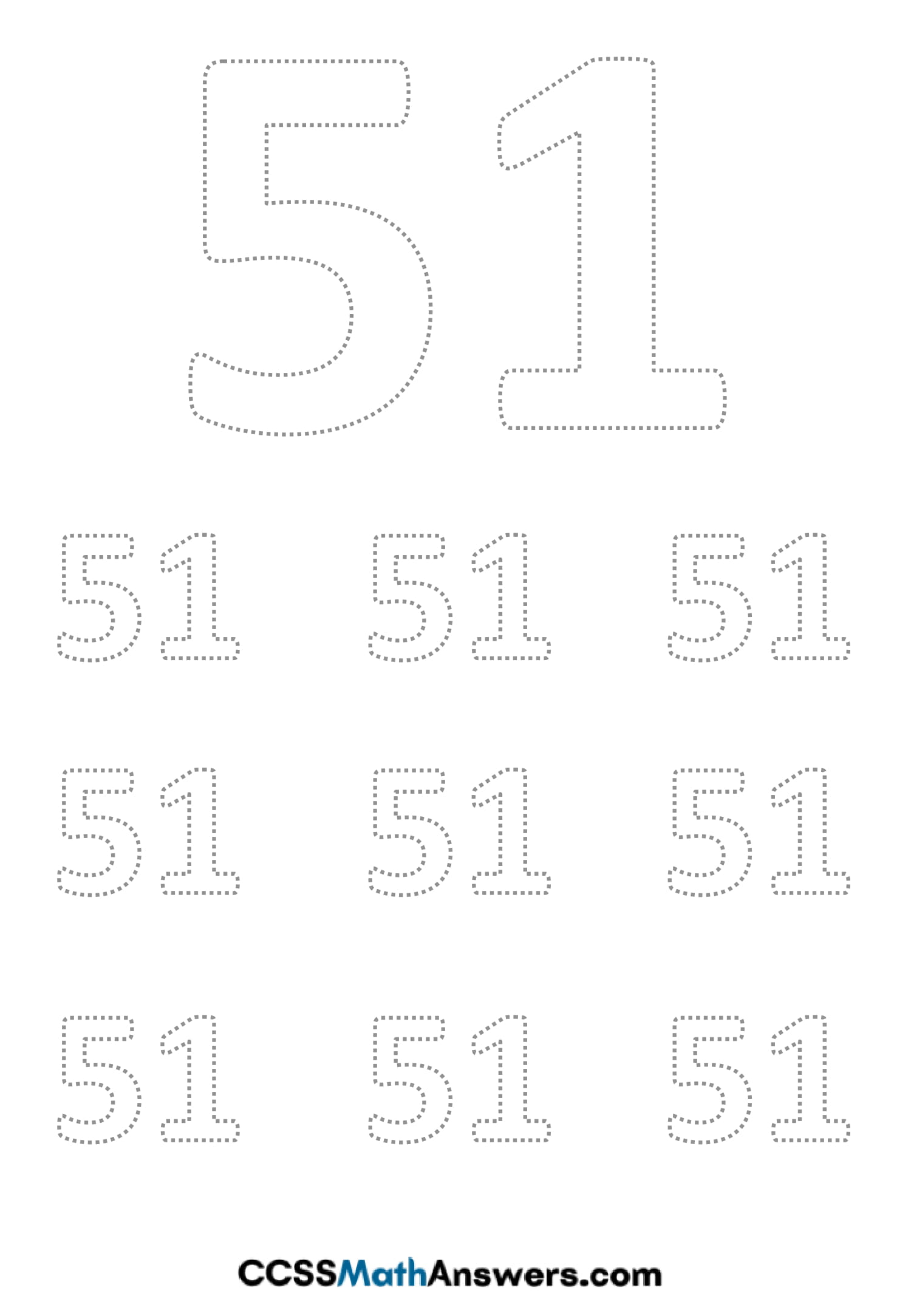 Worksheet on Number Fifty One
