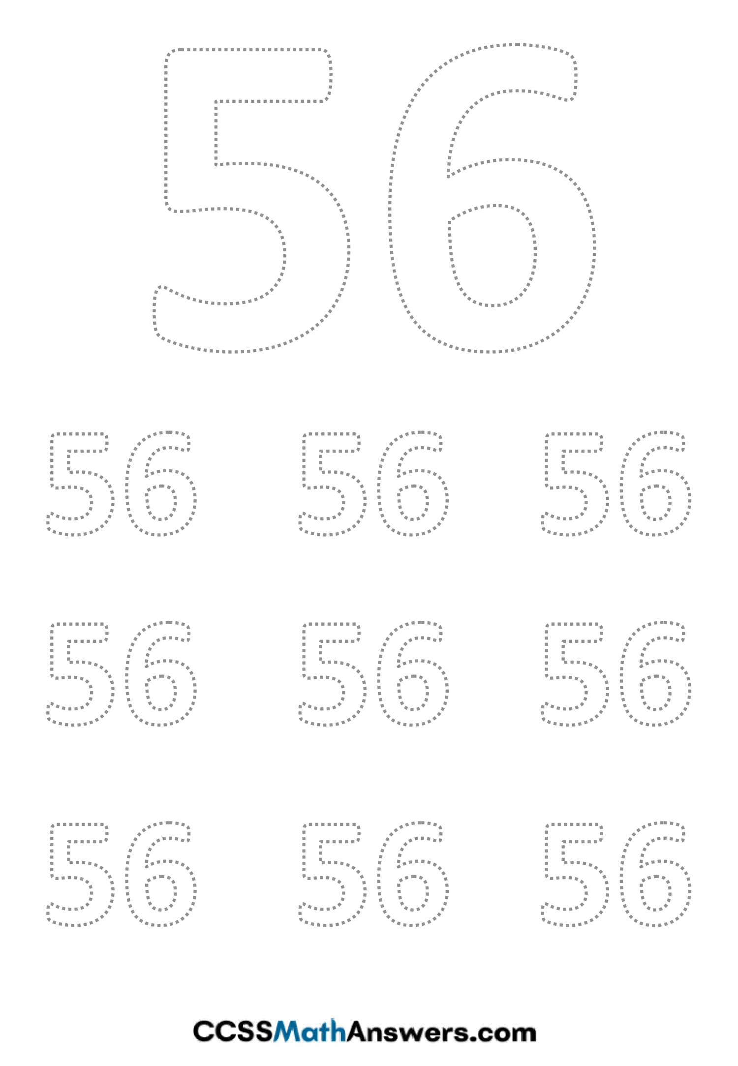 Worksheet on Number Fifty Six