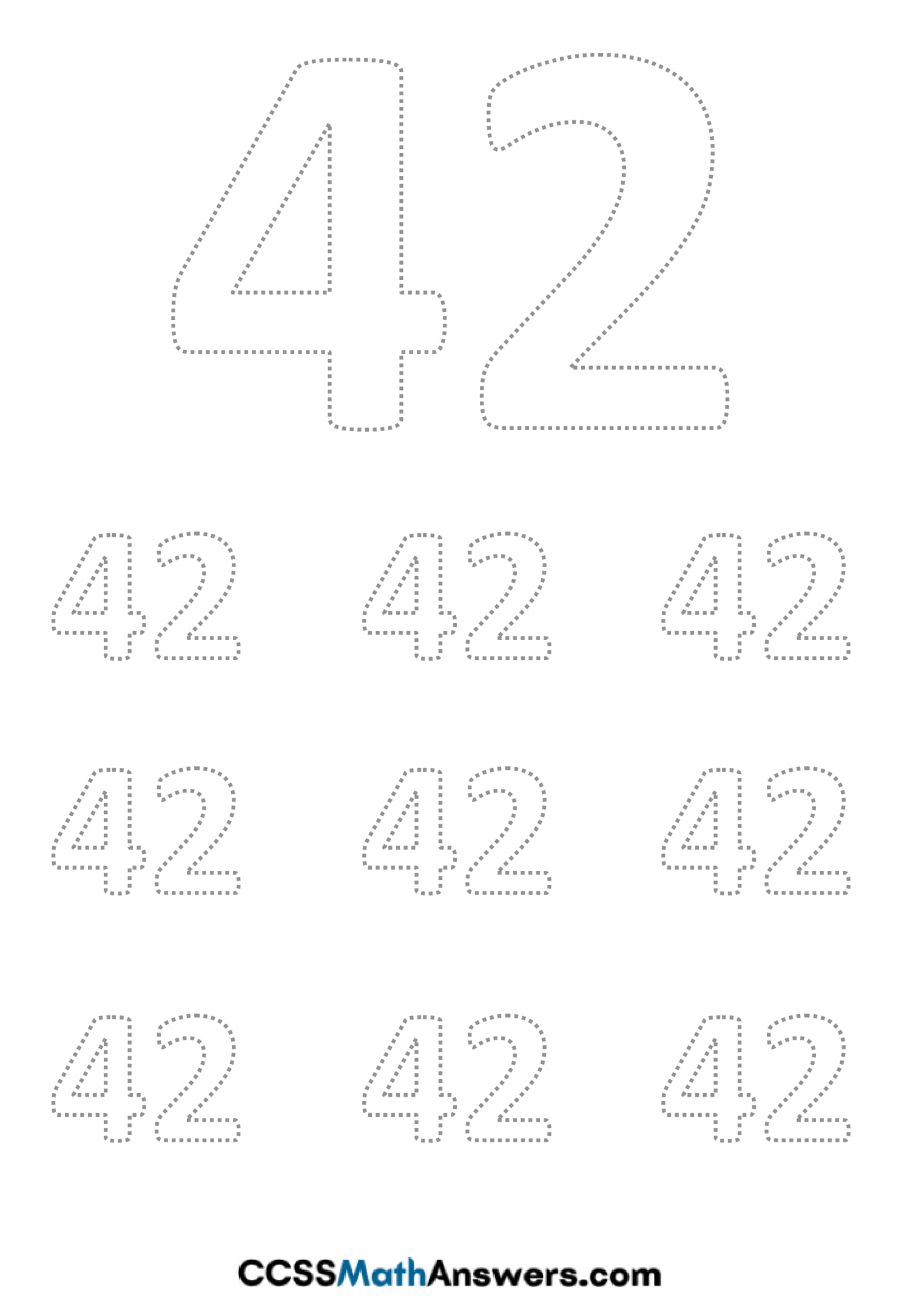 Worksheet on Number Forty Two