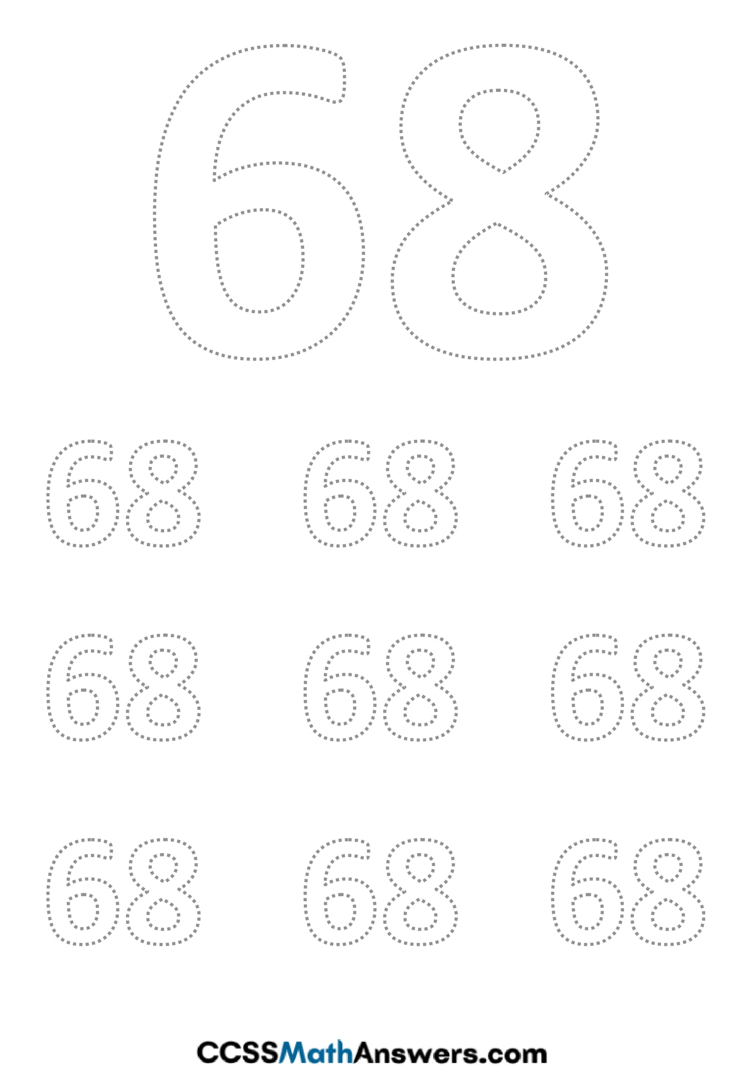 Worksheet on Number Sixty Eight